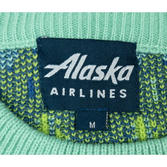 Alaska Airlines Christmas Sweater Adult Medium Blue Green Fair Isle Pilot Ugly - Picture 3 of 11